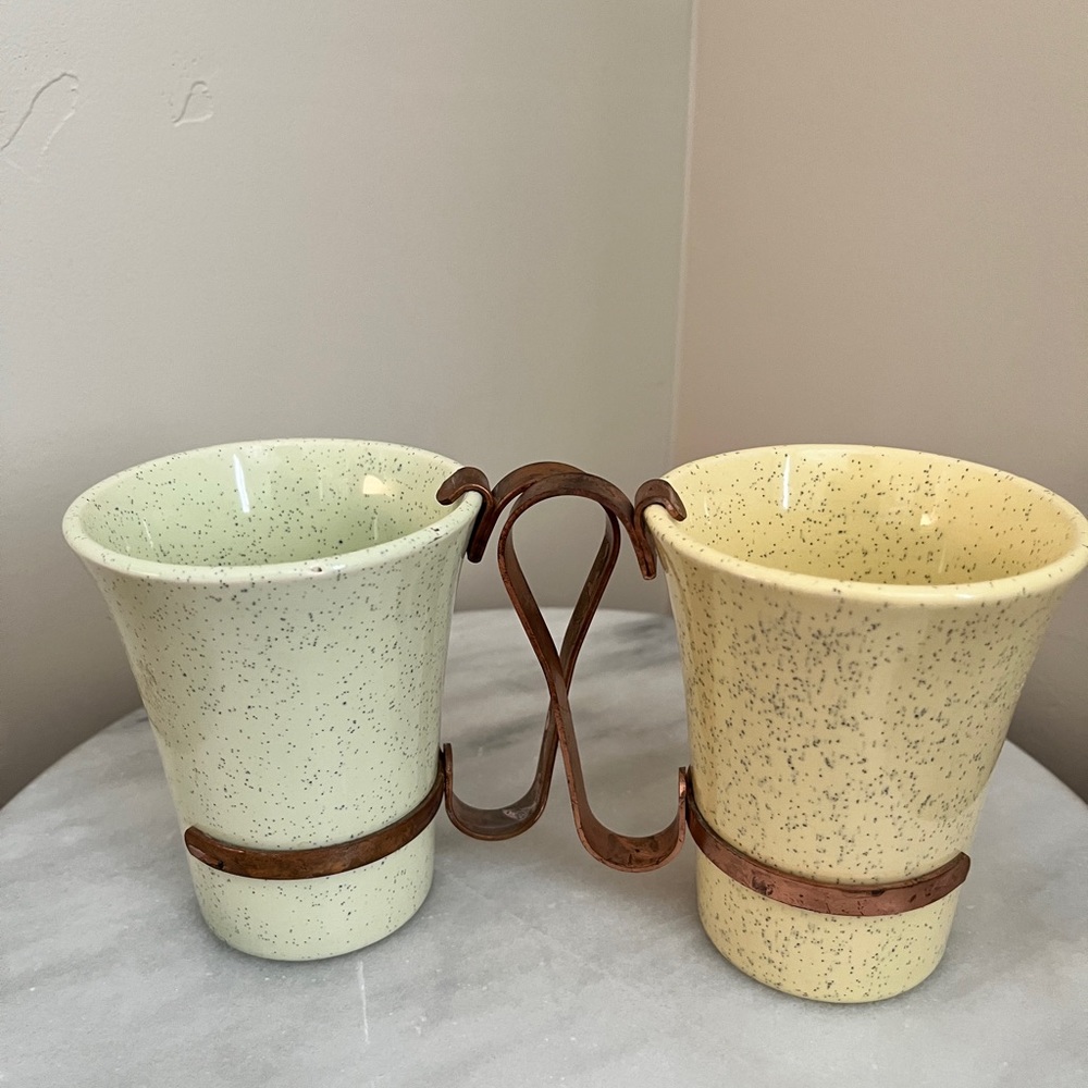 Vintage Bauer Tumblers Coffee Mugs Cups with Copper Handle